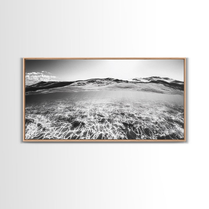 Ocean Surface, Sunlit Water, Sea Ripple, Underwater Light, Canvas Print, Modern Beach Art, Bathroom Wall Decor, Coastal Vibes