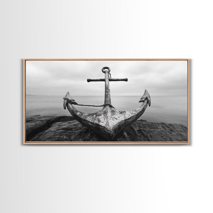 Nautical Anchor Art, Coastal Photography, Rustic Beach Decor, Framed Canvas Print, Bathroom or Lake House Wall Art, Minimal Style
