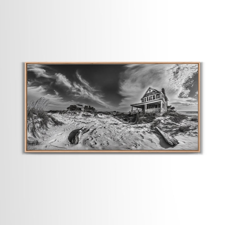 Abandoned House, Beach Shack, Coastal Ruins, Windy Sky, Canvas Print, Rustic Wall Art, Fall Home Decor, Dramatic Seaside Scene