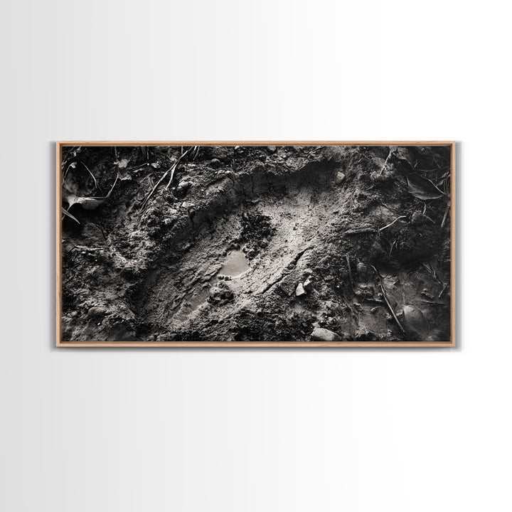 Animal Track Print, Nature Scene, Forest Ground, Autumn Photography, Framed Canvas Print, Rustic Cabin Wall Art, Earth Tone Decor