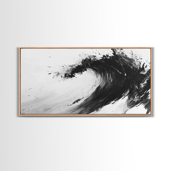 Abstract Wave, Black White, Modern Ink, Ocean Motion, Canvas Print, Minimalist Art, Office Wall Decor, Contemporary Coastal Style