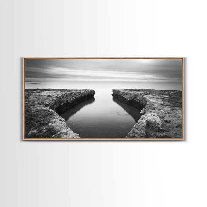 Rocky Inlet, Ocean View, Symmetry Nature, Coastal Zen, Canvas Print, Minimalist Bathroom Art, Tranquil Bedroom Wall Decor, Entryway Accent