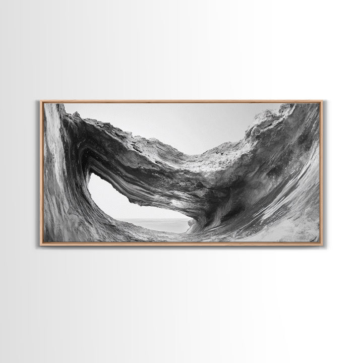 Ocean Cave, Textured Rock, Seaside Mystery, Canvas Print, Coastal Wall Art, Nature Photography, Bathroom Decor, Abstract Sea Cave