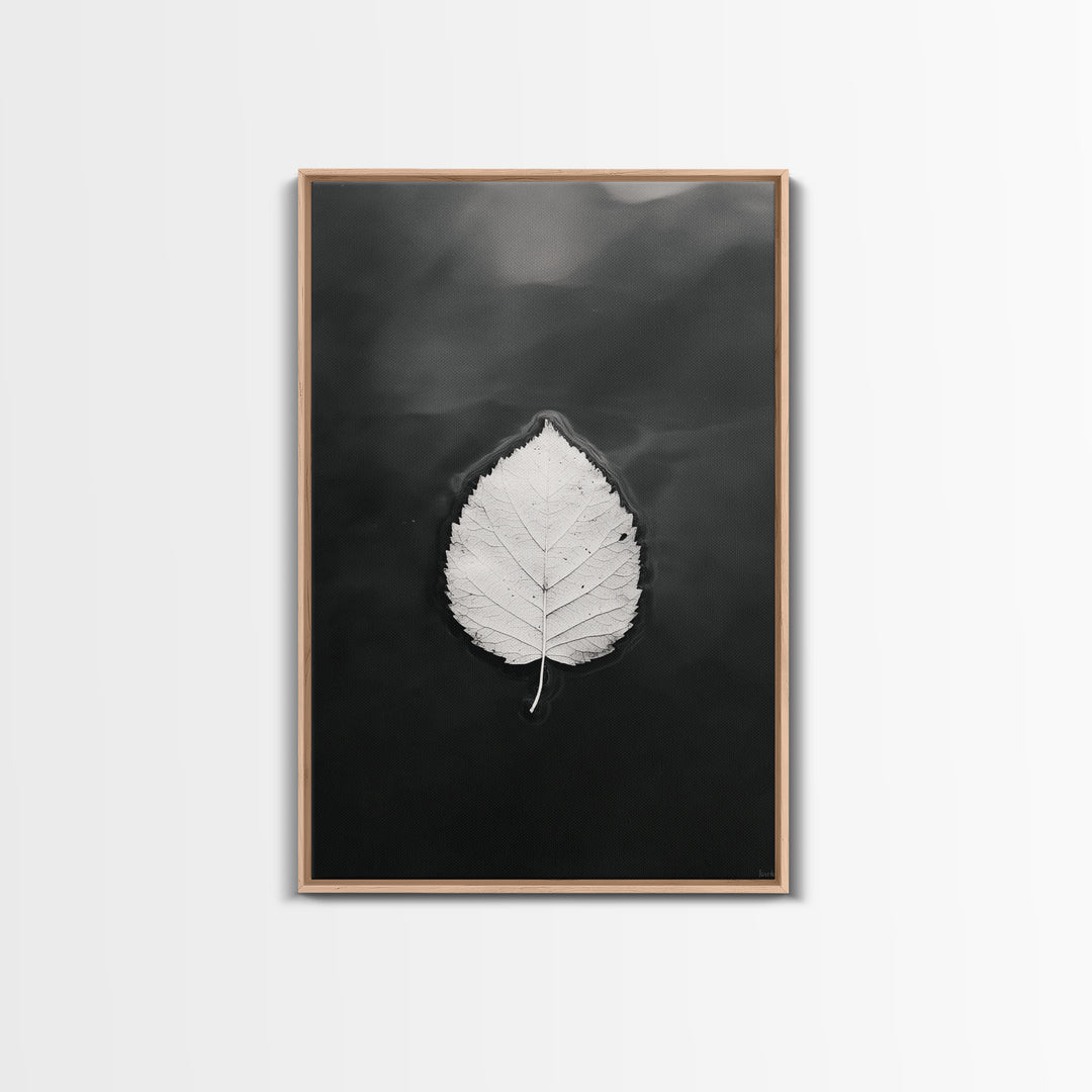 Floating Leaf, Still Water, Nature Simplicity, Autumn Calm, Canvas Print, Minimalist Wall Art, Bathroom Decor, Scandinavian Fall Style