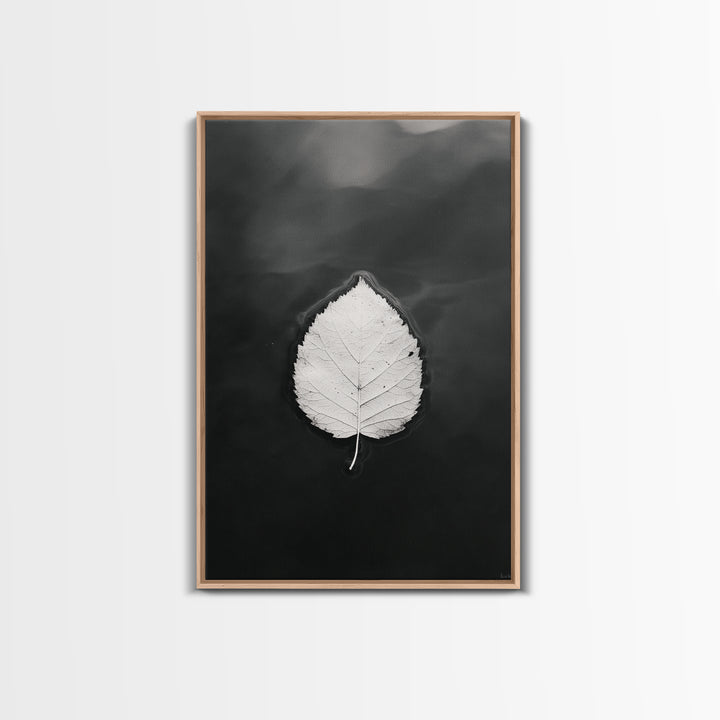 Floating Leaf, Still Water, Nature Simplicity, Autumn Calm, Canvas Print, Minimalist Wall Art, Bathroom Decor, Scandinavian Fall Style