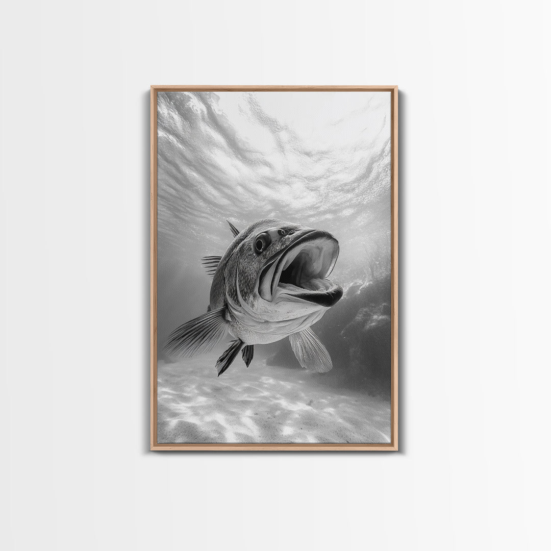 Underwater Fish, Ocean Predator, Aquatic Wildlife, Canvas Print, Bathroom Wall Art, Coastal Nautical Decor, Marine Photography