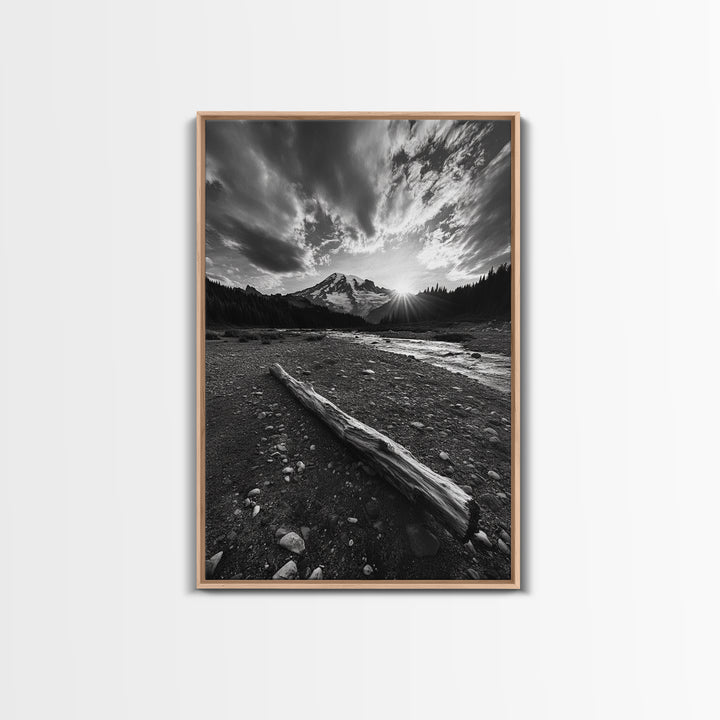 Mountain Sunrise Drift, Alpine Peak Glow, Majestic Morning View, Framed Canvas Print, Entryway Wall Art, Moody Nature Decor, Cabin Style
