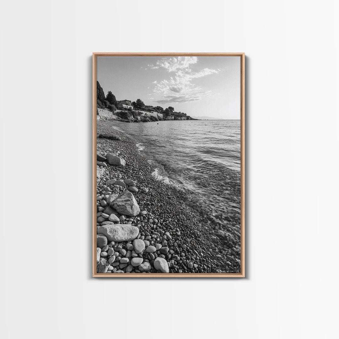 Pebble Beach, Tranquil Coastline, Coastal Stones, Sunrise Shore, Canvas Print, Bathroom Wall Art, Ocean Photography, Beach House Decor
