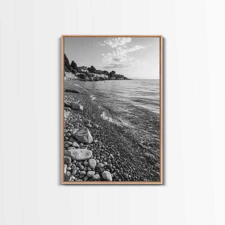 Pebble Beach, Tranquil Coastline, Coastal Stones, Sunrise Shore, Canvas Print, Bathroom Wall Art, Ocean Photography, Beach House Decor
