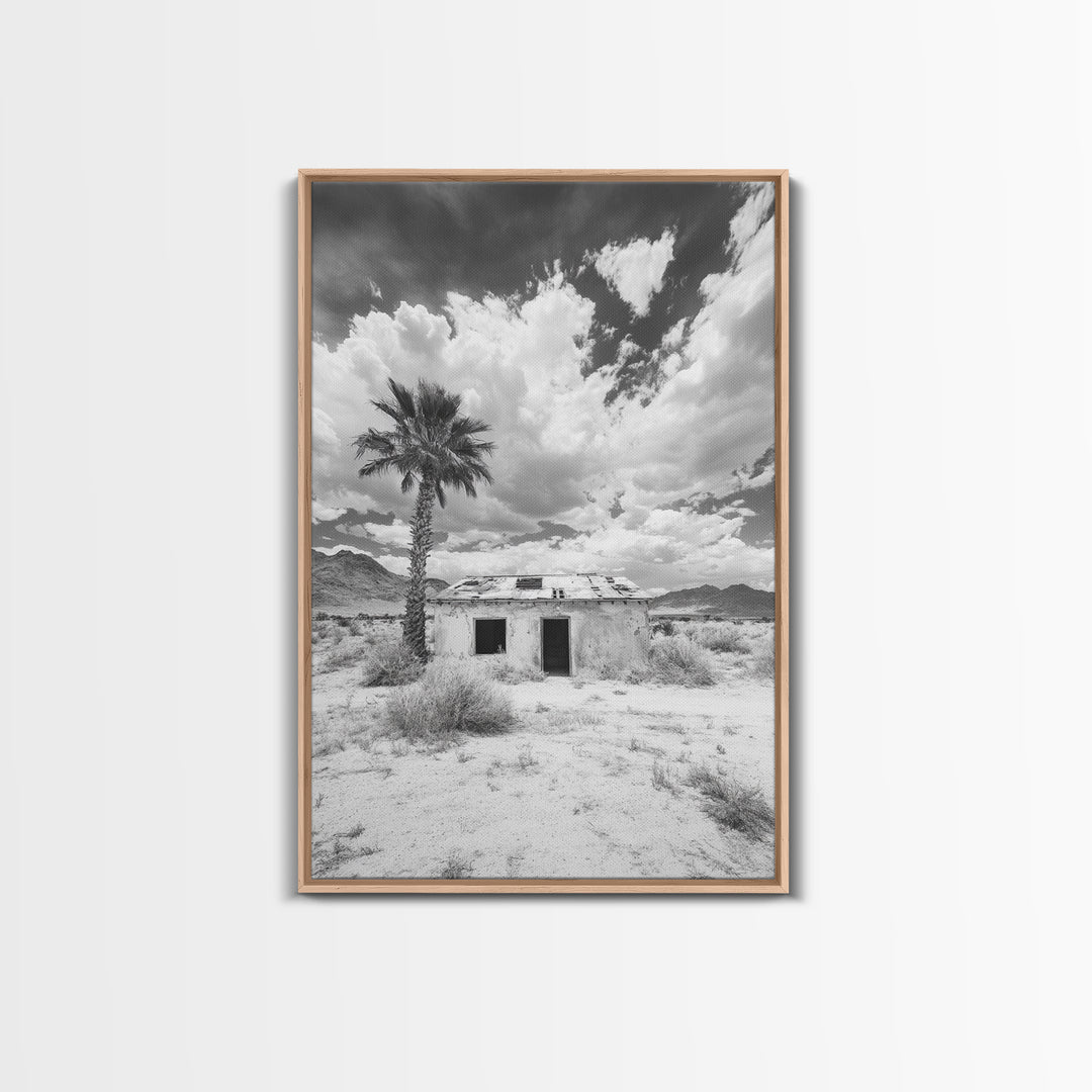 Palm Tree, Desert Shack, Abandoned Beauty, Western Minimalism, Canvas Print, Living Room Wall Art, Rustic Modern Style, Boho Wall Decor
