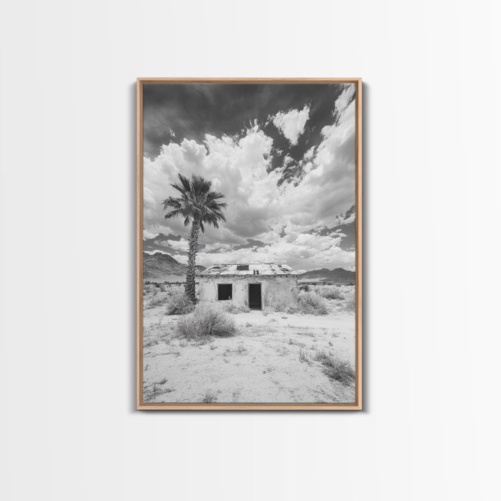 Palm Tree, Desert Shack, Abandoned Beauty, Western Minimalism, Canvas Print, Living Room Wall Art, Rustic Modern Style, Boho Wall Decor