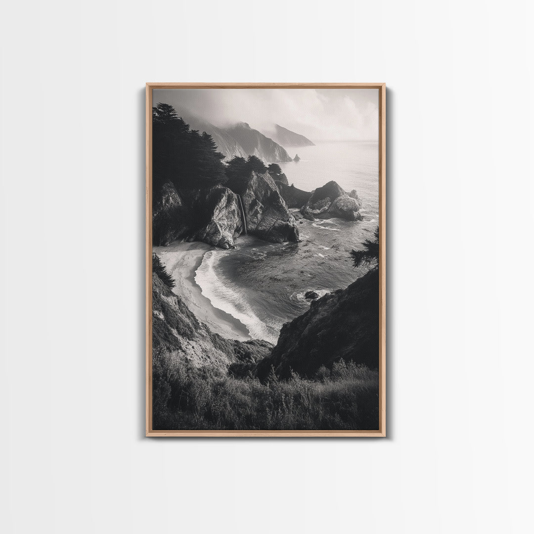 Ocean Cove, Cliffside Escape, Pacific Waters, Coastal Horizon, Canvas Print, Beach House Wall Art, Serene Nature Photography, Neutral Tones