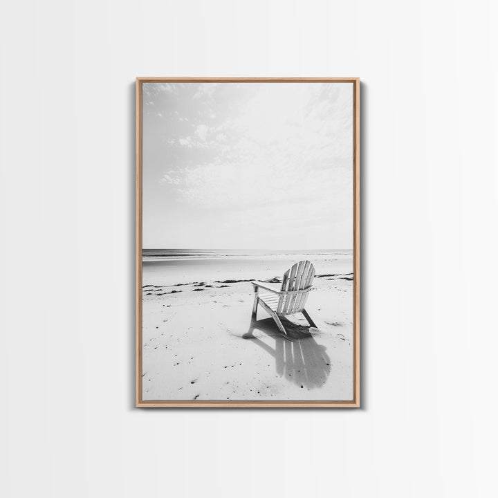 Beach Chair, Coastal Calm, Empty Shoreline, Canvas Print, Minimalist Wall Art, Beach House Decor, Serene Ocean Photography