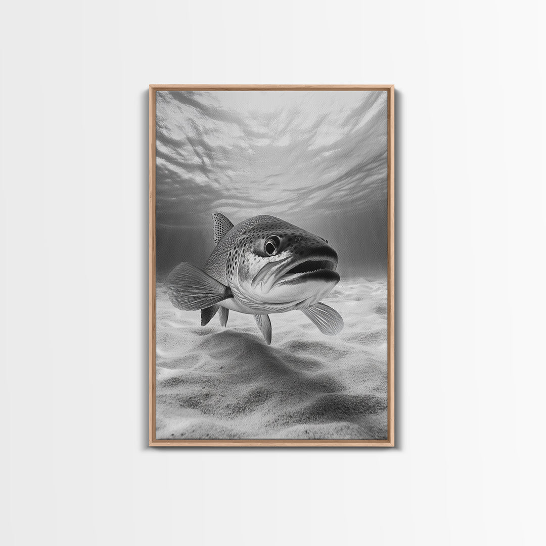 Underwater Trout Closeup, Realistic Fish, Nature Photography, Canvas Print, Man Cave Art, Fishing Lover Gift, Rustic Lake Decor