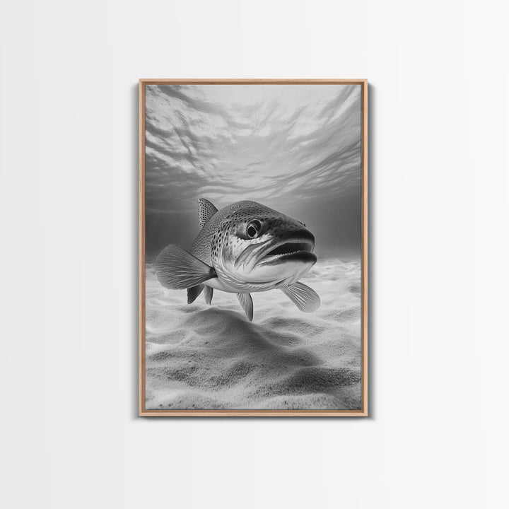 Underwater Trout Closeup, Realistic Fish, Nature Photography, Canvas Print, Man Cave Art, Fishing Lover Gift, Rustic Lake Decor
