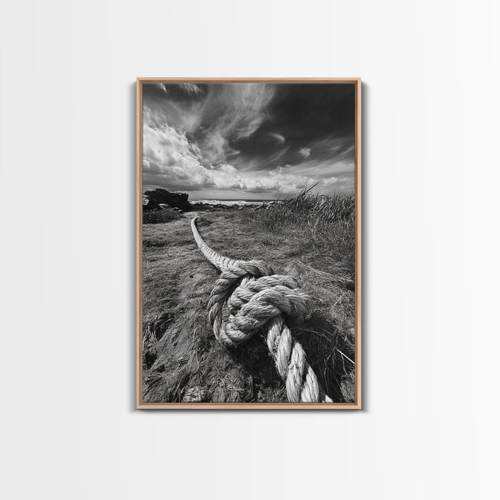 Nautical Rope Knot, Coastal Texture, Ocean Breeze, Framed Canvas Print, Beach House Wall Art, Rustic Nautical Decor, Minimalist Style