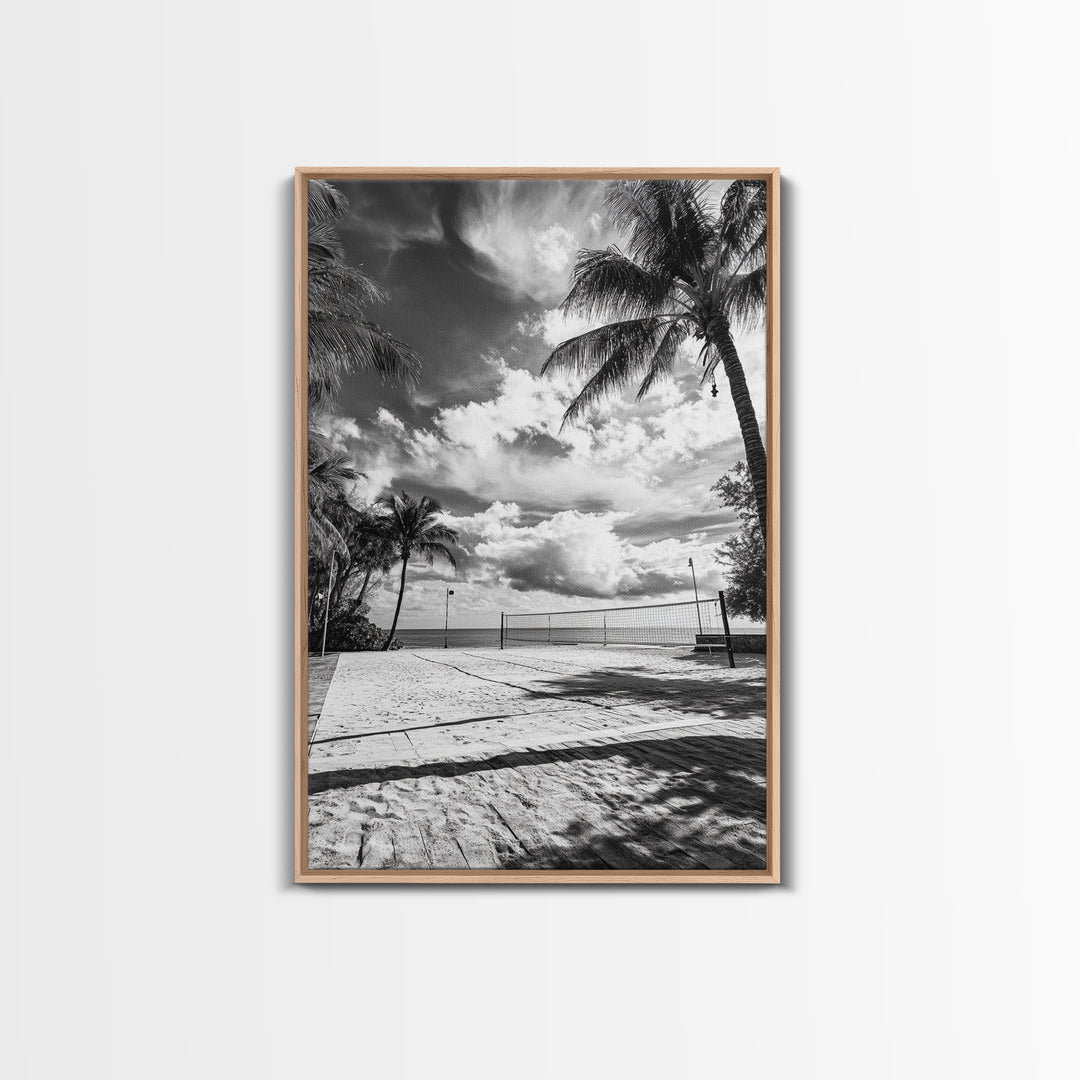 Beach Volleyball, Palm Trees, Island Sport, Canvas Print, Tropical Wall Art, Game Room Decor, Coastal Fitness Photography