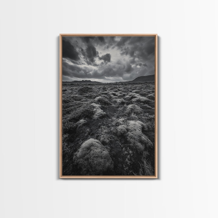 Moss Covered Lava, Iceland Landscape, Moody Nature Scene, Framed Canvas Print, Fall Rustic Decor, Earth Tone Wall Art