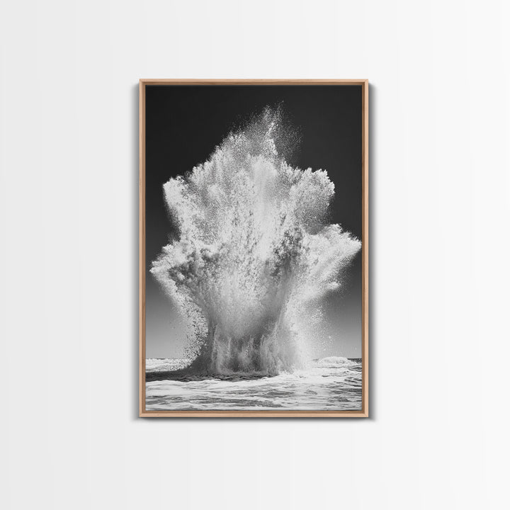 Ocean Splash, Water Explosion, Sea Power, Canvas Print, Bathroom Wall Art, Black and White Abstract Art, Coastal Modern Decor