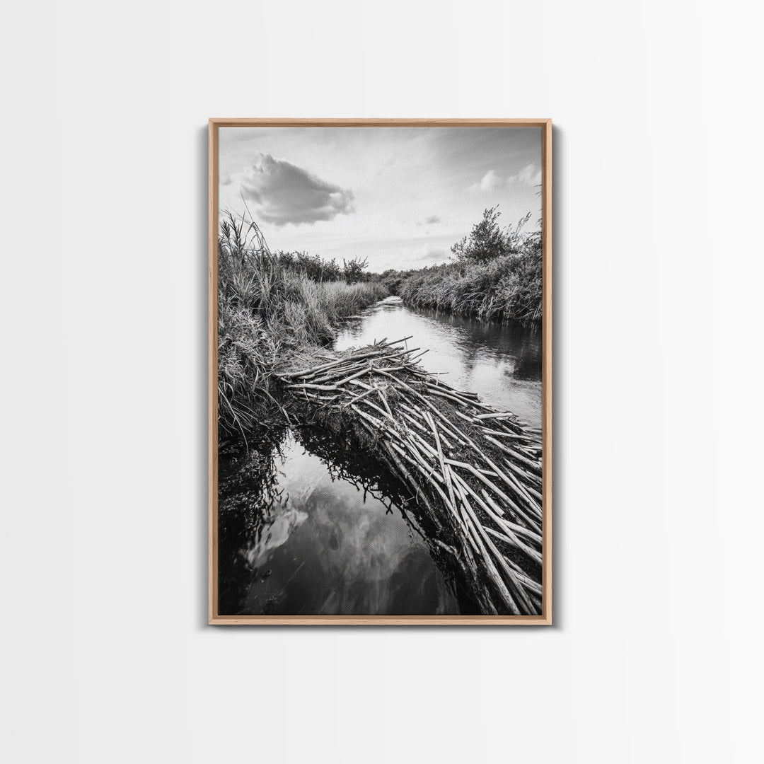 Nature Escape, Stream View, Rustic Landscape, Autumn Calm, Framed Canvas Print, Nature art, Rustic Wall Decor, Cabin Art, Office Artwork