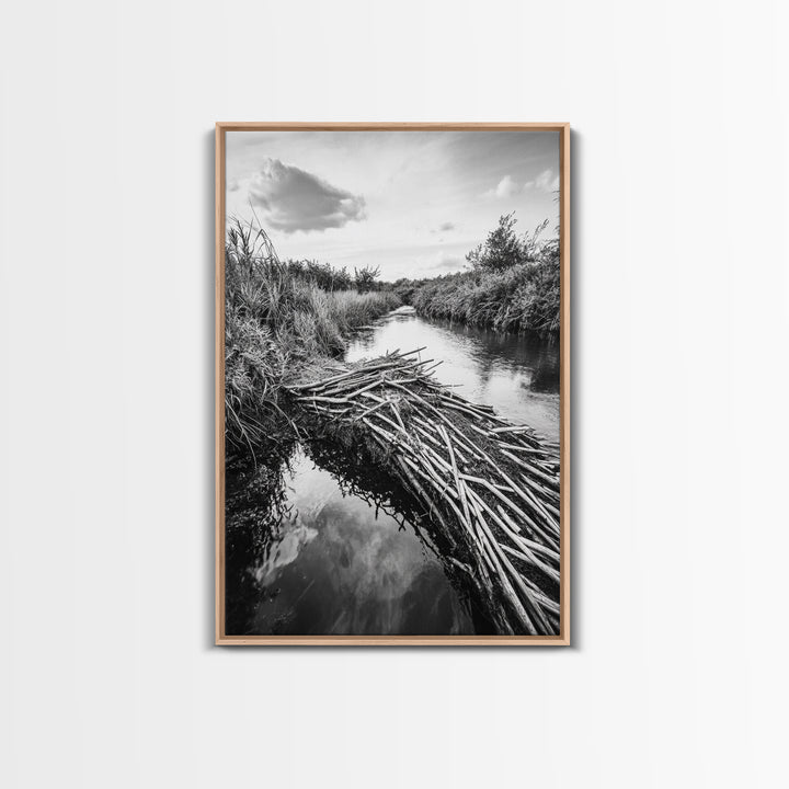 Nature Escape, Stream View, Rustic Landscape, Autumn Calm, Framed Canvas Print, Nature art, Rustic Wall Decor, Cabin Art, Office Artwork