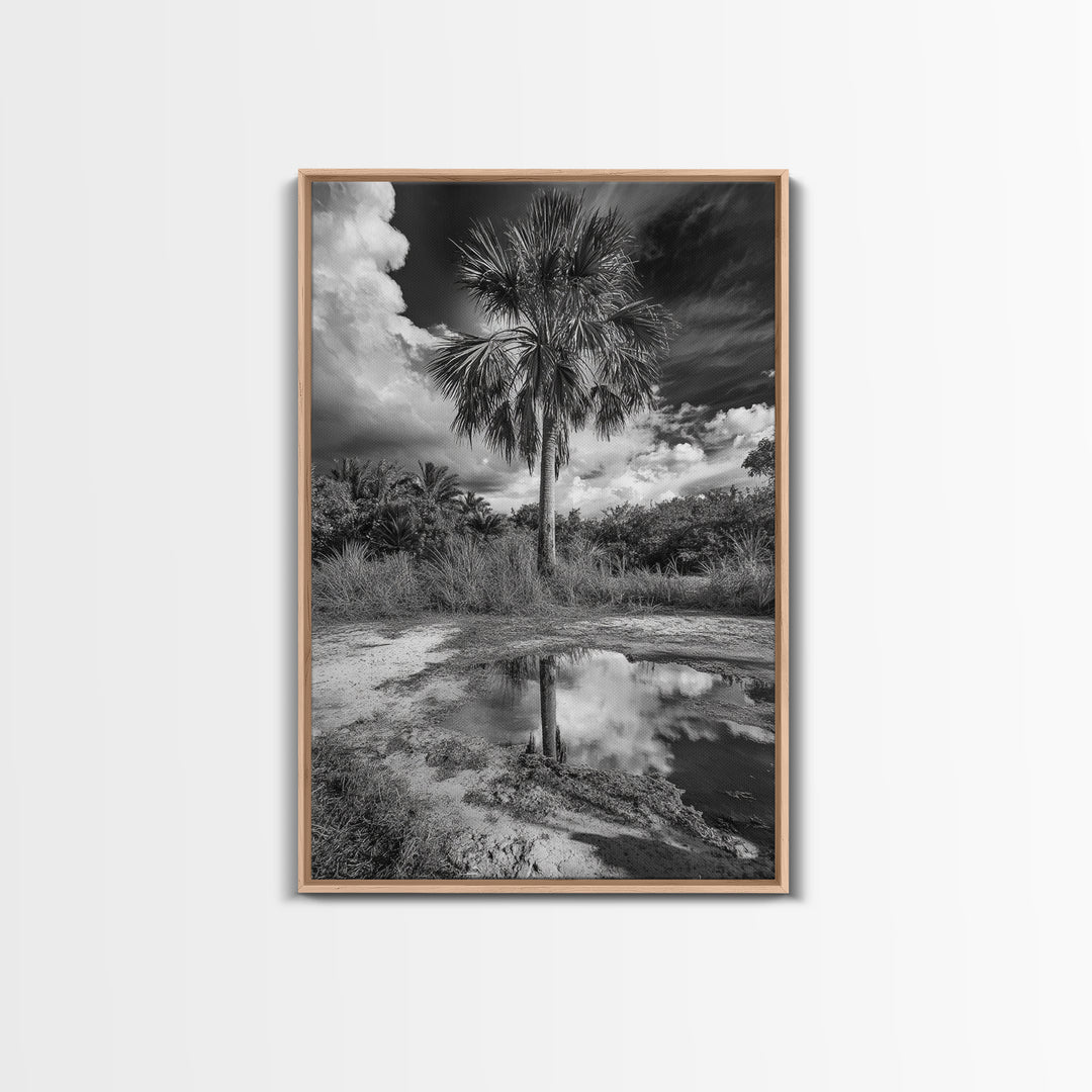 Tropical Palm, Reflected Sky, Nature Tranquility, Canvas Print, boho wall decor, bathroom art, tropical reflection photography