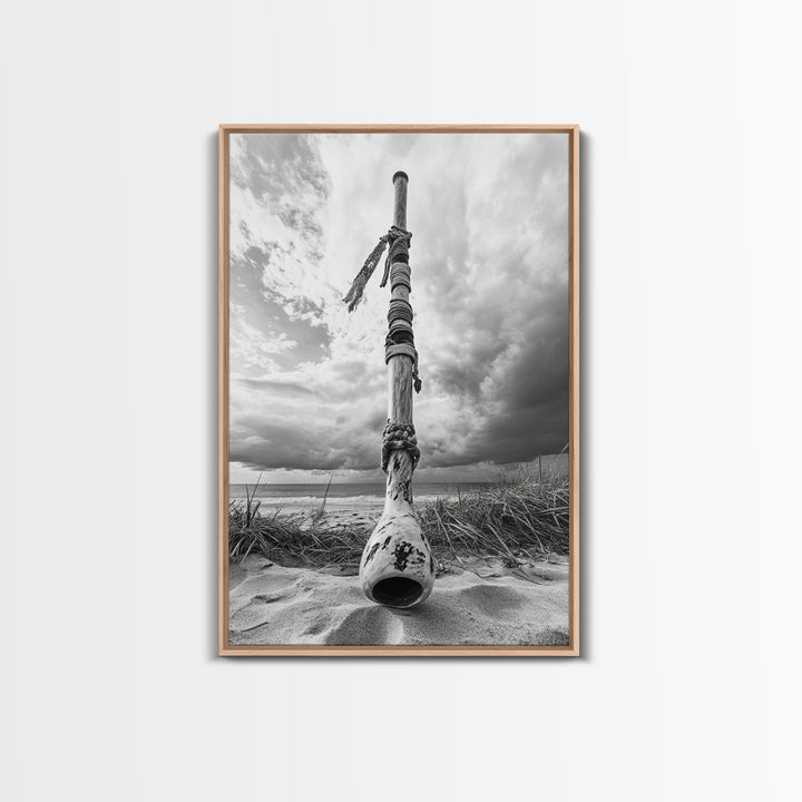 Coastal Totem, Beach Symbol, Stormy Horizon, Framed Canvas Print, nautical art, entryway decor, tribal coastal artwork, Modern Loft Decor