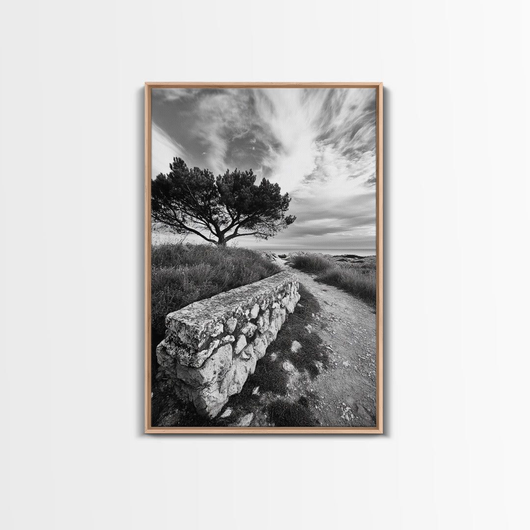 Coastal Path, Nature Trail, Windswept Tree, Framed Canvas Print, Rustic Landscape Art, Minimalist Decor, Bedroom Wall Art, Fall Vibes