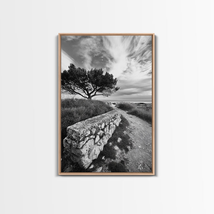 Coastal Path, Nature Trail, Windswept Tree, Framed Canvas Print, Rustic Landscape Art, Minimalist Decor, Bedroom Wall Art, Fall Vibes