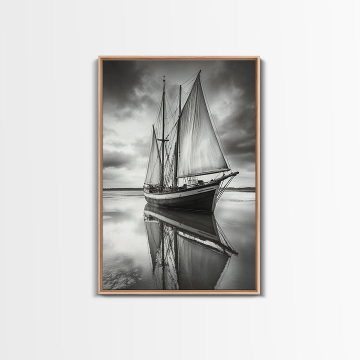 Sailboat Reflections, Calm Waters, Stormy Sky, Canvas Print, Nautical Wall Art, Office or Den Decor, Classic Maritime Photography