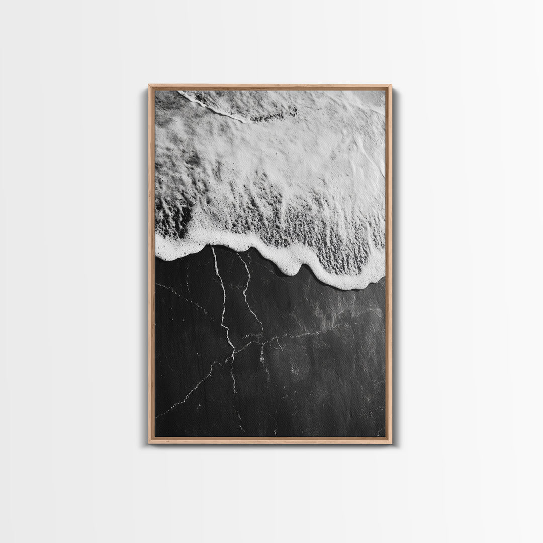 Wave Edge, Cracked Earth, Tide Meets Stone, Nature Contrast, Canvas Print, Abstract Ocean Art, Minimalist Wall Decor, Bathroom Artwork