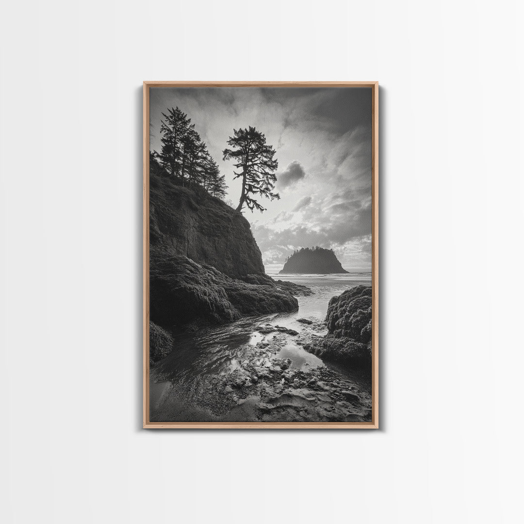 Seastack View, Dramatic Cliff, Ocean Rock Formations, Coastal Drama, Framed Canvas Print, Living Room Wall Art, Natural Scenic Decor