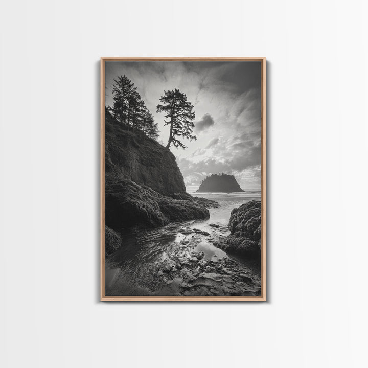 Seastack View, Dramatic Cliff, Ocean Rock Formations, Coastal Drama, Framed Canvas Print, Living Room Wall Art, Natural Scenic Decor