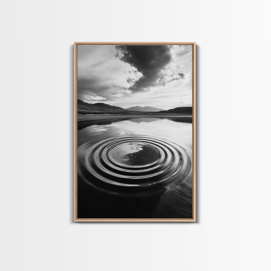 Ripple Effect, Calm Water, Meditative Landscape, Serene Mountains, Framed Canvas Print, Minimalist Wall Art, Bedroom or Spa Vibes