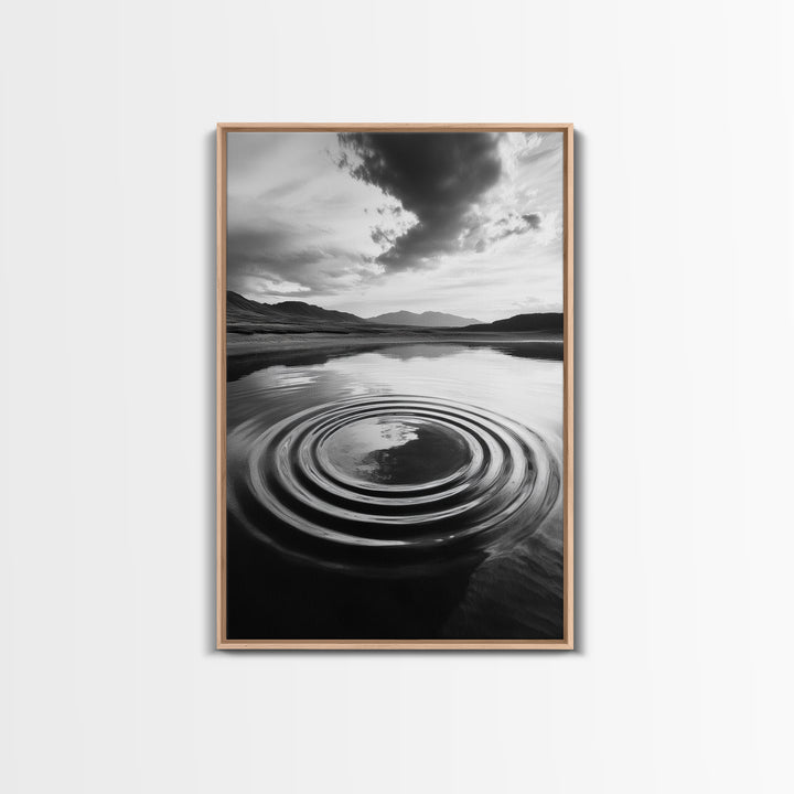 Ripple Effect, Calm Water, Meditative Landscape, Serene Mountains, Framed Canvas Print, Minimalist Wall Art, Bedroom or Spa Vibes