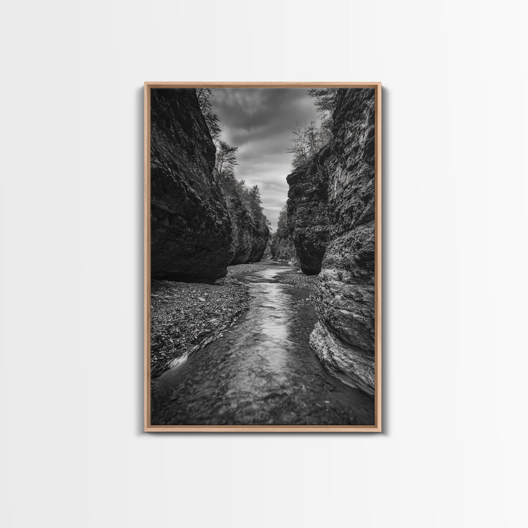 Canyon River, Rugged Path, Rock Walls, Adventure Nature, Framed Canvas Print, Cabin Wall Art, Explorer Decor, Wilderness Vibe
