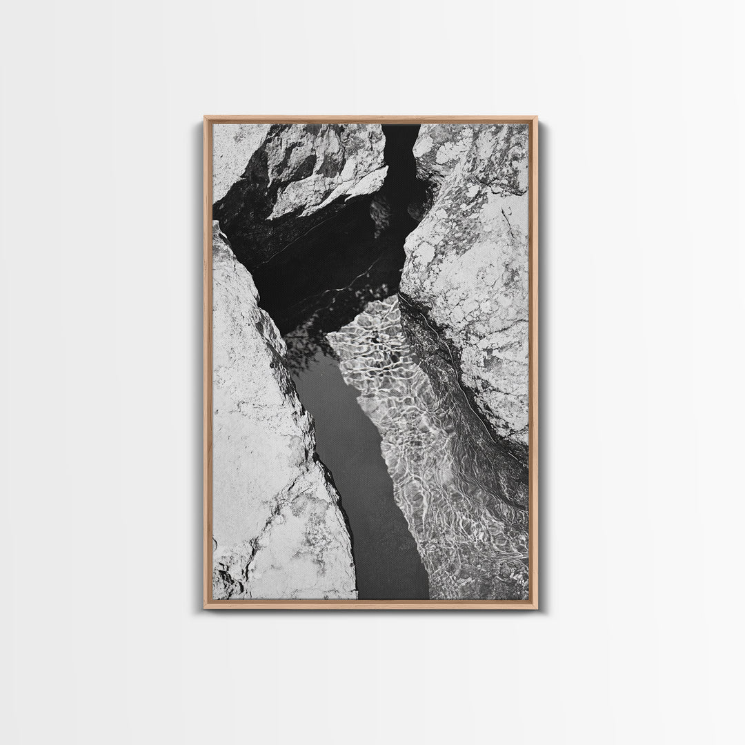 Rock Crevice, Light Ripples, Natural Texture, Abstract Nature, Framed Canvas Print, Kitchen Wall Art, Earth Tone Style, Modern Rustic