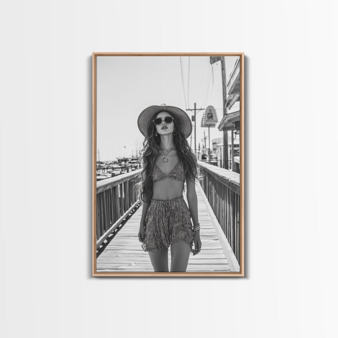 Pier Walk, Summer Fashion, Coastal Vibes, Chic Girl, Canvas Print, Fashion Wall Art, Modern Decor, Teen Room Artwork, Stylish Aesthetic