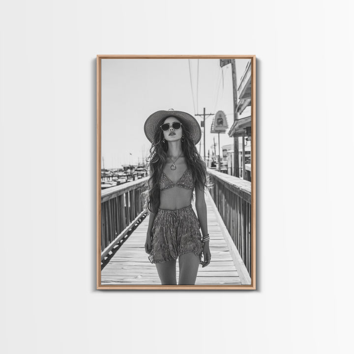 Pier Walk, Summer Fashion, Coastal Vibes, Chic Girl, Canvas Print, Fashion Wall Art, Modern Decor, Teen Room Artwork, Stylish Aesthetic
