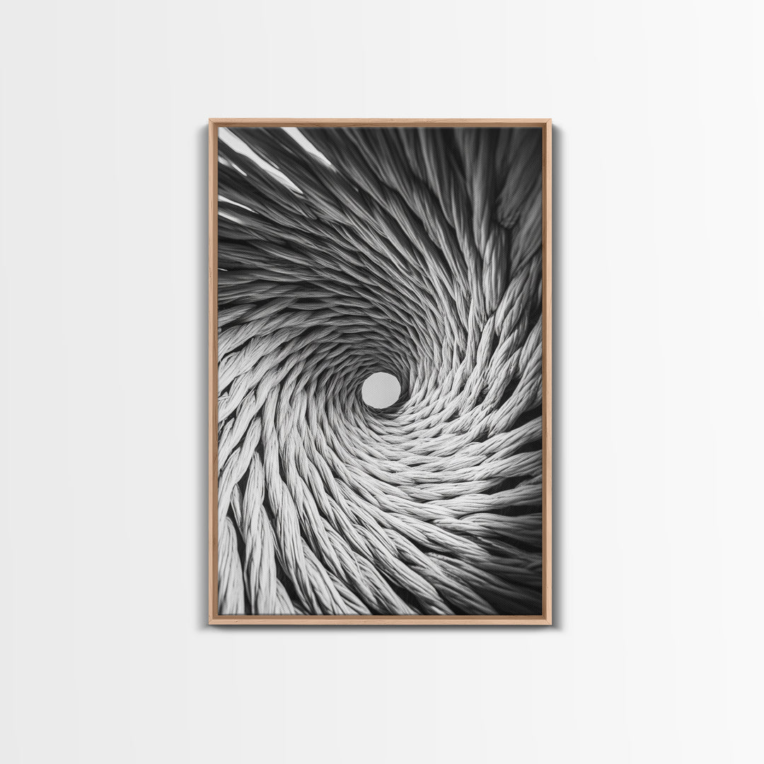 Twisted Rope Spiral, Abstract Fiber Art, Monochrome Texture, Modern Canvas Print, Minimalist Office or Contemporary Wall Decor