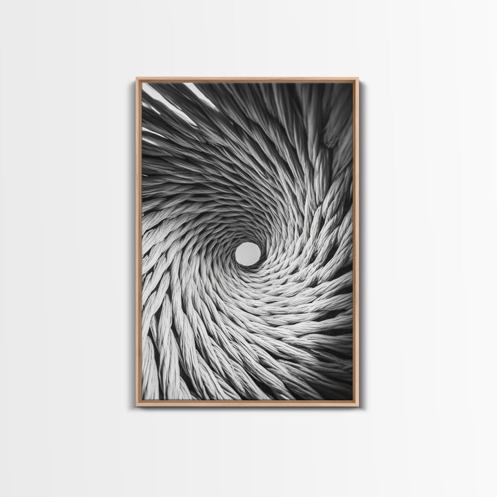Twisted Rope Spiral, Abstract Fiber Art, Monochrome Texture, Modern Canvas Print, Minimalist Office or Contemporary Wall Decor