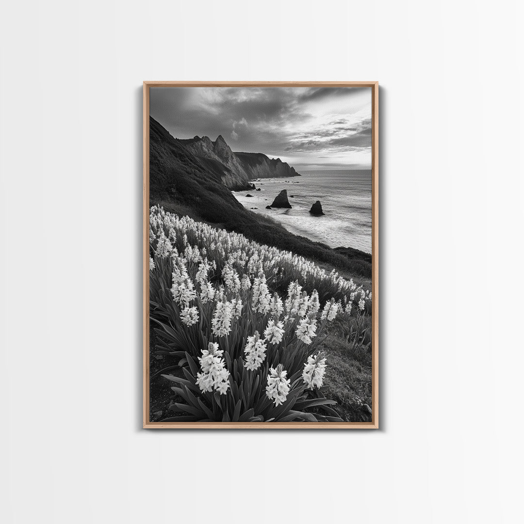Coastal Blooms, Ocean Cliffs, Seaside Flowers, Canvas Print, Nature Photography, Living Room Art, Modern Coastal Wall Decor, Spring Vibes