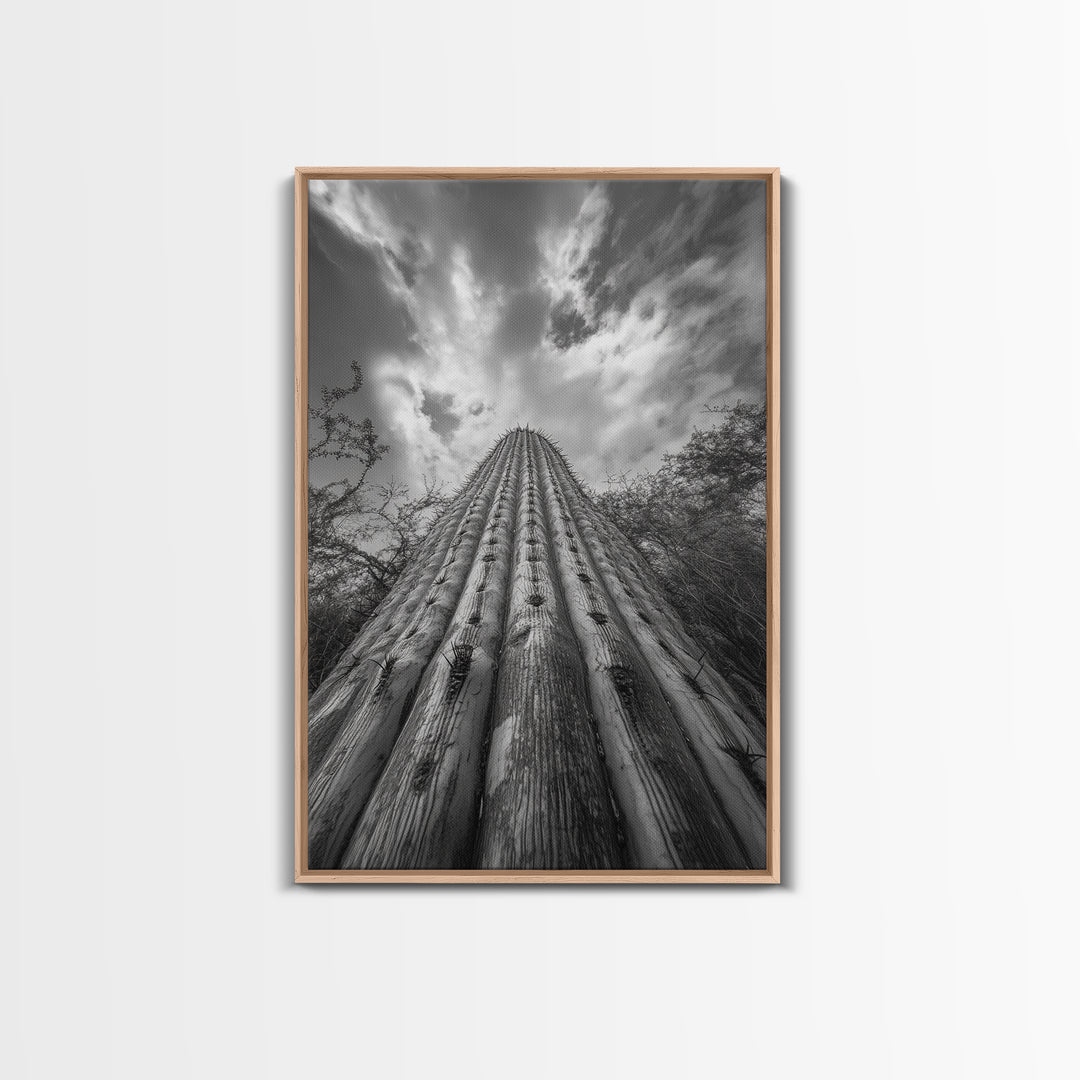 Tall Cactus, Desert Skies, Cactus Wall Art, Framed Canvas Print, Boho Desert Decor, Minimalist Nature Print, Bedroom Southwest Style