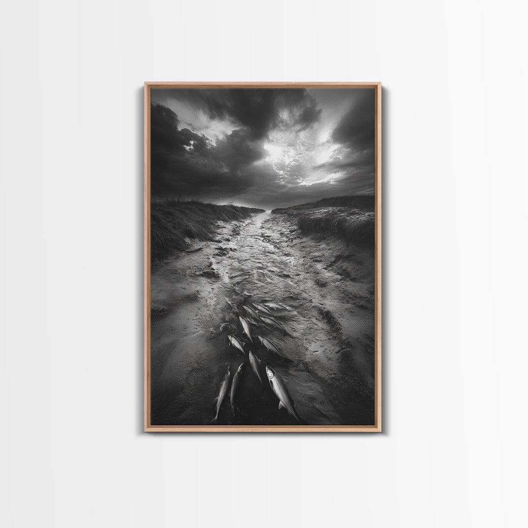 Fish Migration, Dramatic Sky, Moody Landscape, Framed Canvas Print, Dark Nature Art, Rustic Cabin Decor, Fall Wall Art, Nature Drama