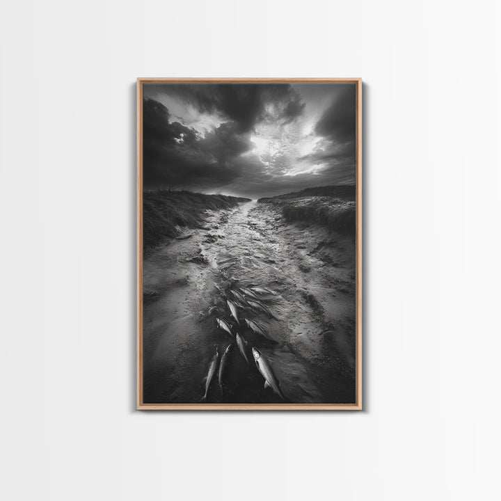 Fish Migration, Dramatic Sky, Moody Landscape, Framed Canvas Print, Dark Nature Art, Rustic Cabin Decor, Fall Wall Art, Nature Drama