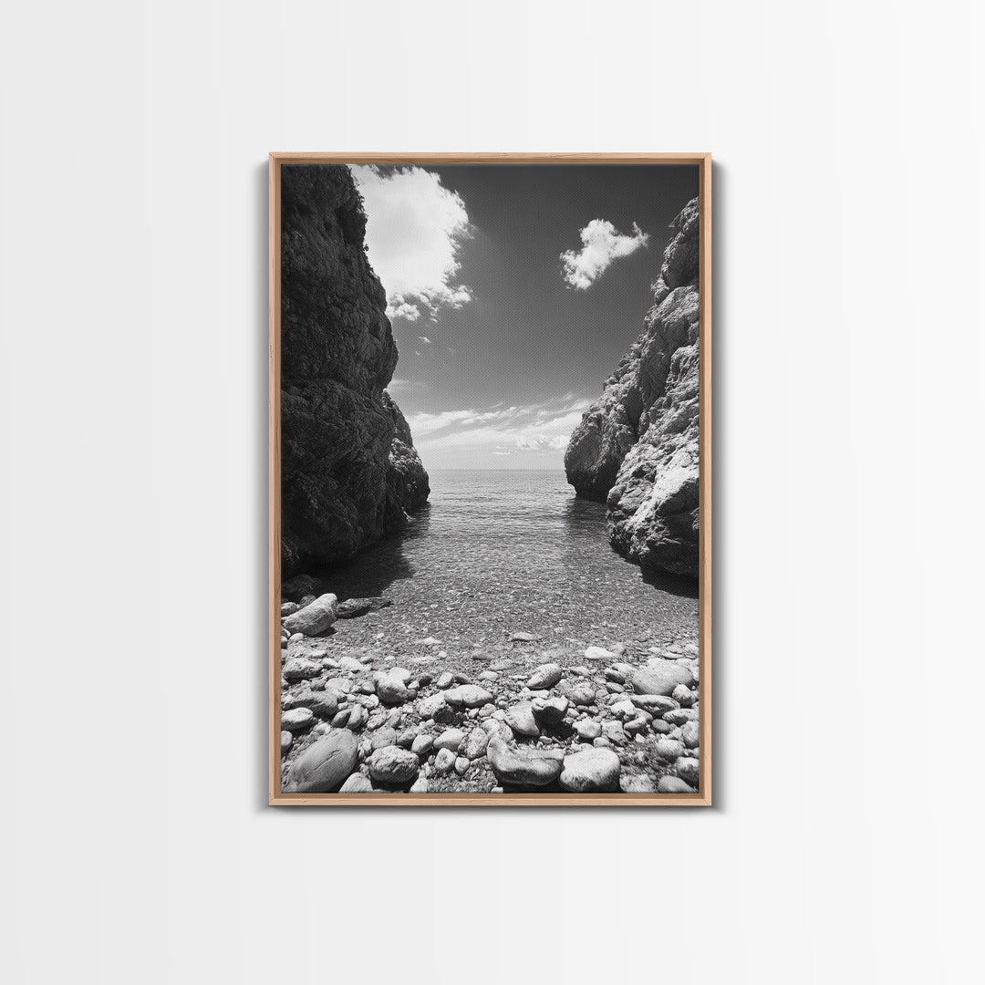 Rocky Cove, Serene Sea, Coastal Escape, Crystal Water, Canvas Print, bathroom ocean art, coastal minimalist decor, tranquil seascape gift