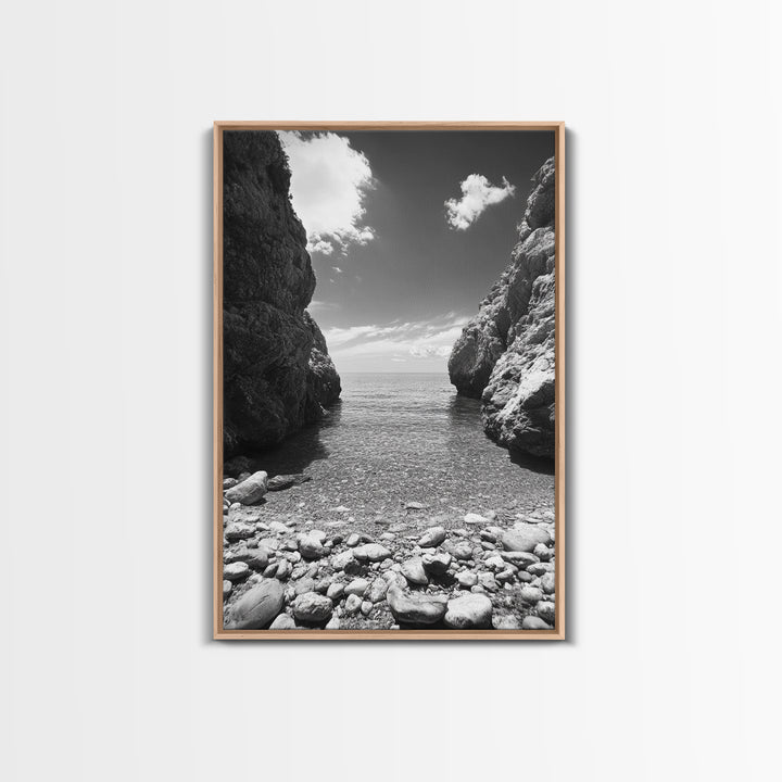 Rocky Cove, Serene Sea, Coastal Escape, Crystal Water, Canvas Print, bathroom ocean art, coastal minimalist decor, tranquil seascape gift