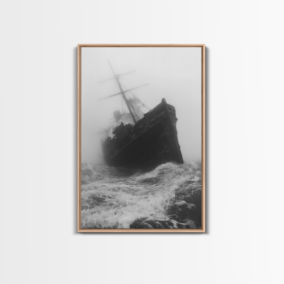 Haunted Ship, Foggy Sea, Maritime Ghost, Canvas Print, Nautical Wall Art, Pirate Ship Aesthetic, Halloween or Fall Home Decor