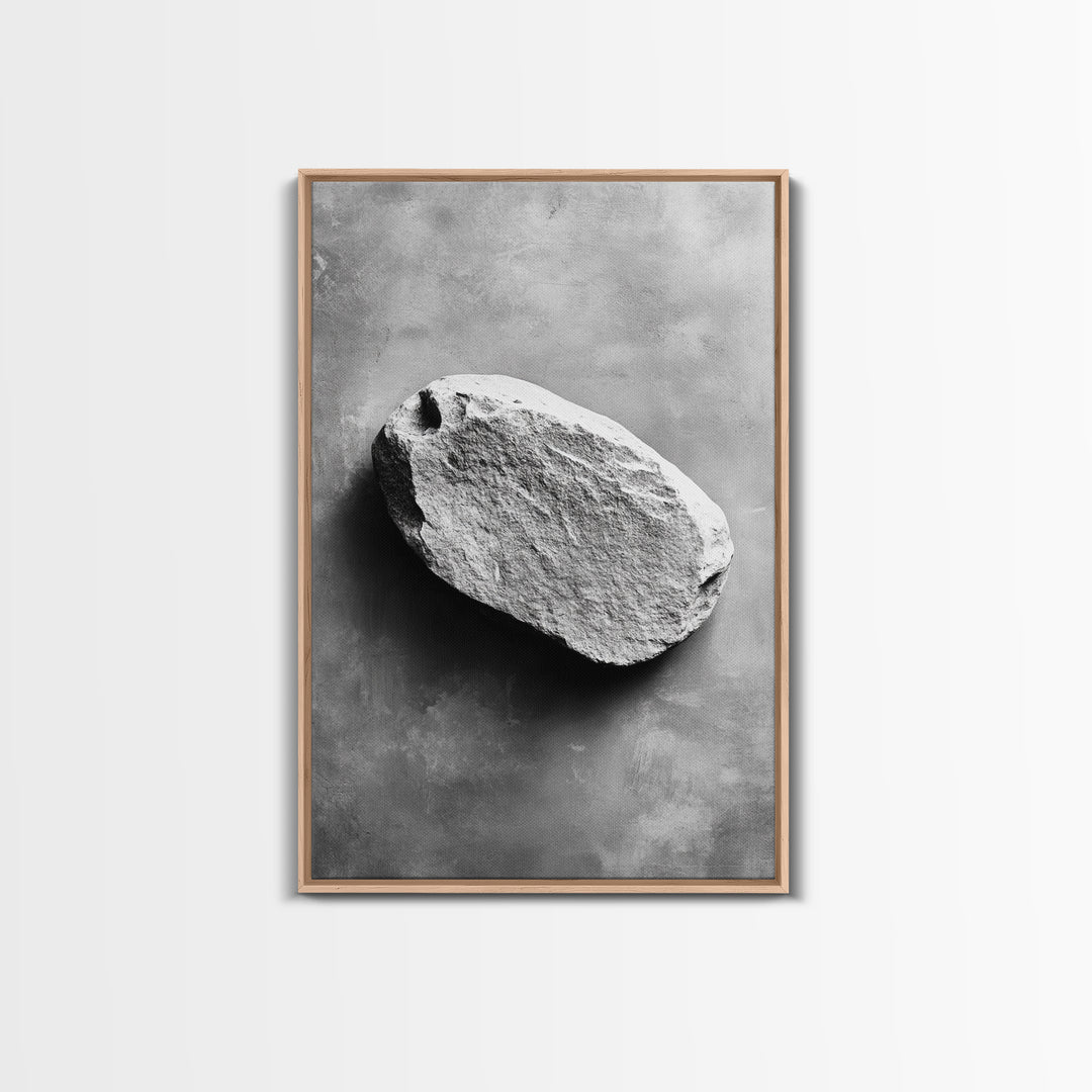 Primitive Rock, Shadow Texture, Minimal Earth Tone, Framed Canvas Print, Zen Wall Art, Office Decor, Neutral Modern Aesthetic