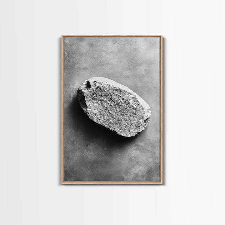 Primitive Rock, Shadow Texture, Minimal Earth Tone, Framed Canvas Print, Zen Wall Art, Office Decor, Neutral Modern Aesthetic